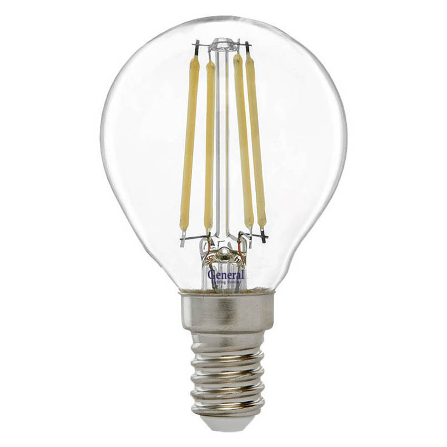 Лампа светодиодная General Филамент GLDEN-G45S-10-230-E14-6500, 649914, Е-14, 6500 К